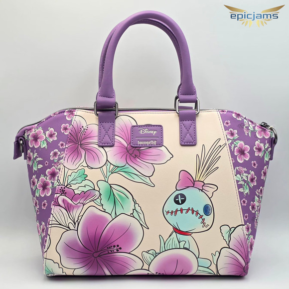 Loungefly Disney Lilo and Stitch Flowers Floral Purple Satchel Bag Purse New - Picture 5 of 8